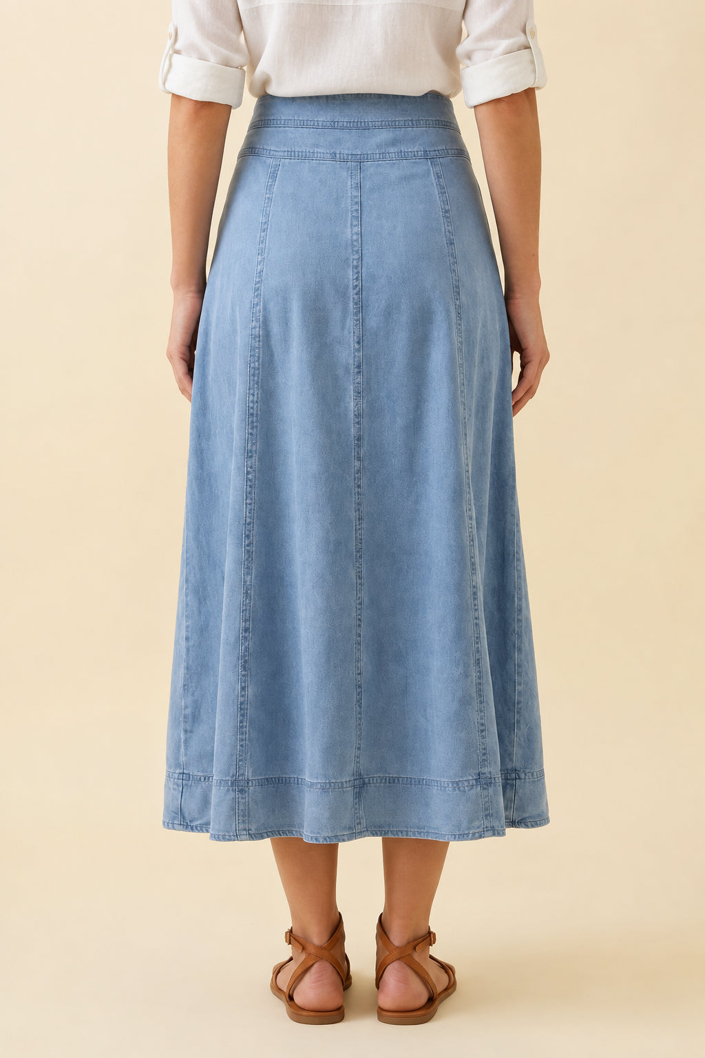 Bleached Denim Maxi Skirt