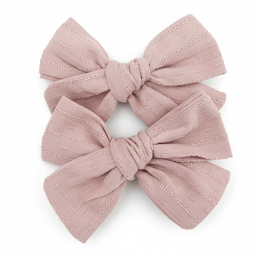 Textured Mauve -Pigtail Bow Clip Set