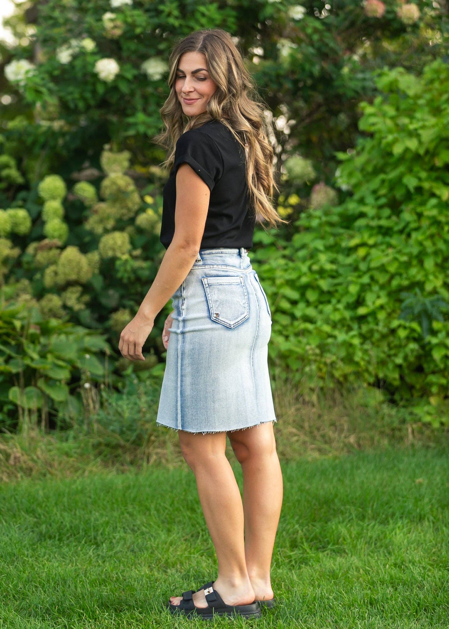 Frankie Light Wash Raw Hem Midi Skirt - Womens