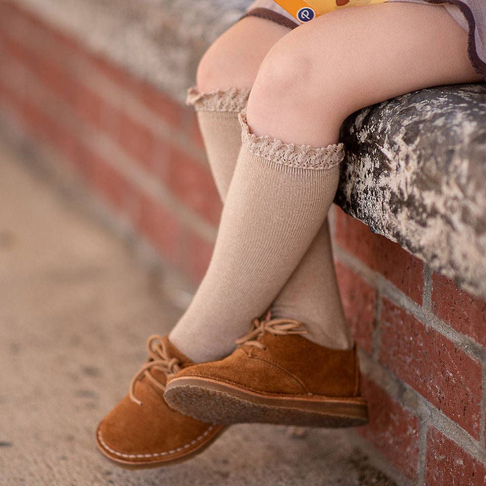 Oat Lace Top Knee High Socks