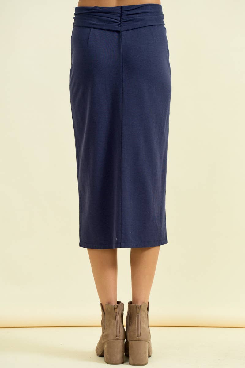 TIE FRONT BAND KNIT MIDI SKIRT