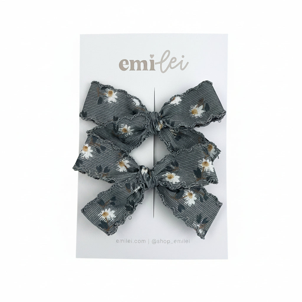 Pigtail Bow Clips -Blue Wildflower