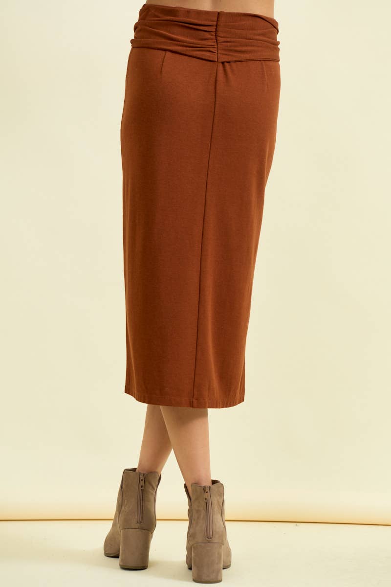 TIE FRONT BAND KNIT MIDI SKIRT