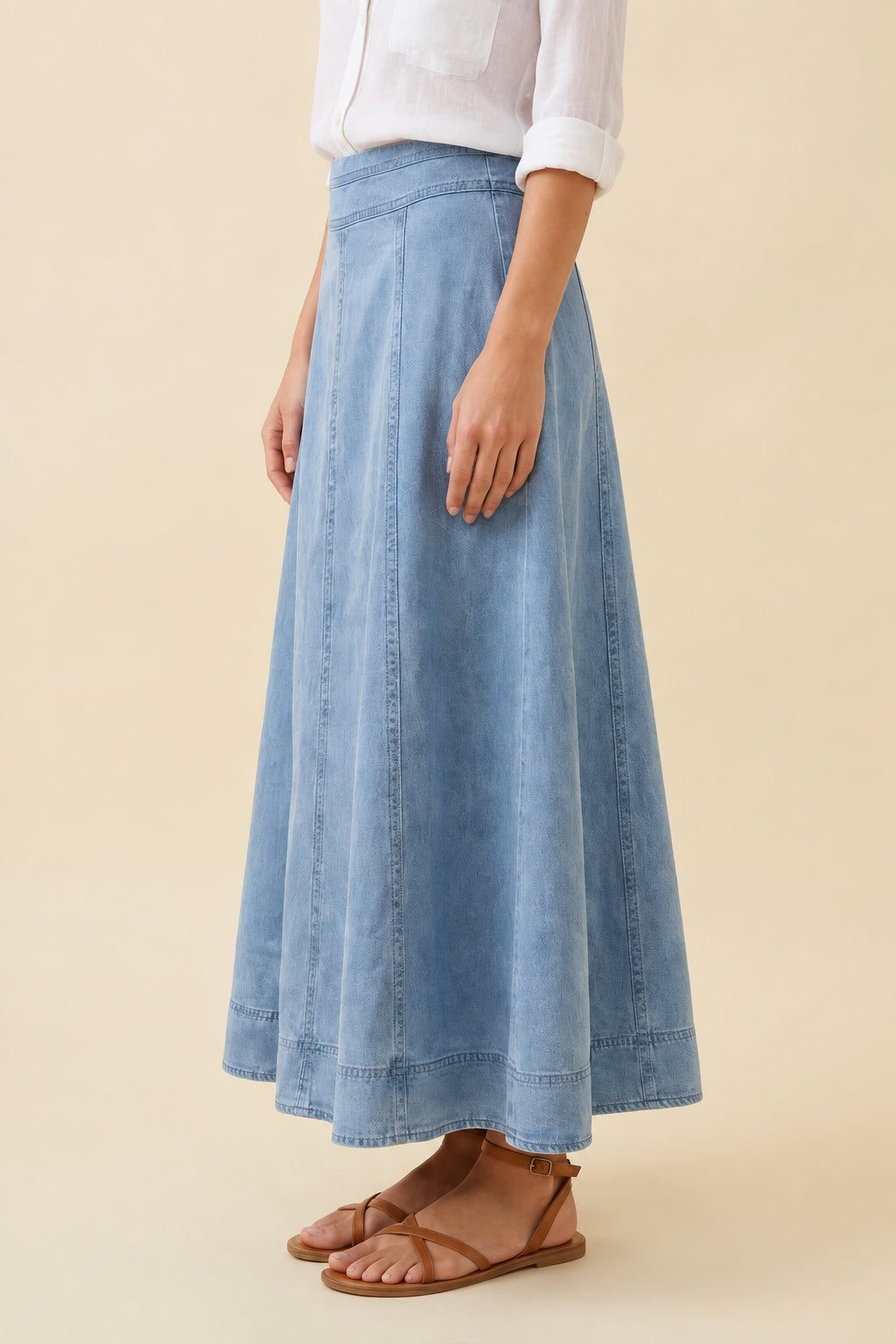 Bleached Denim Maxi Skirt