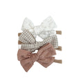 Terra Cotta- Gingham- Lace Nylon Stretchy Bow Headbands - Set of 3